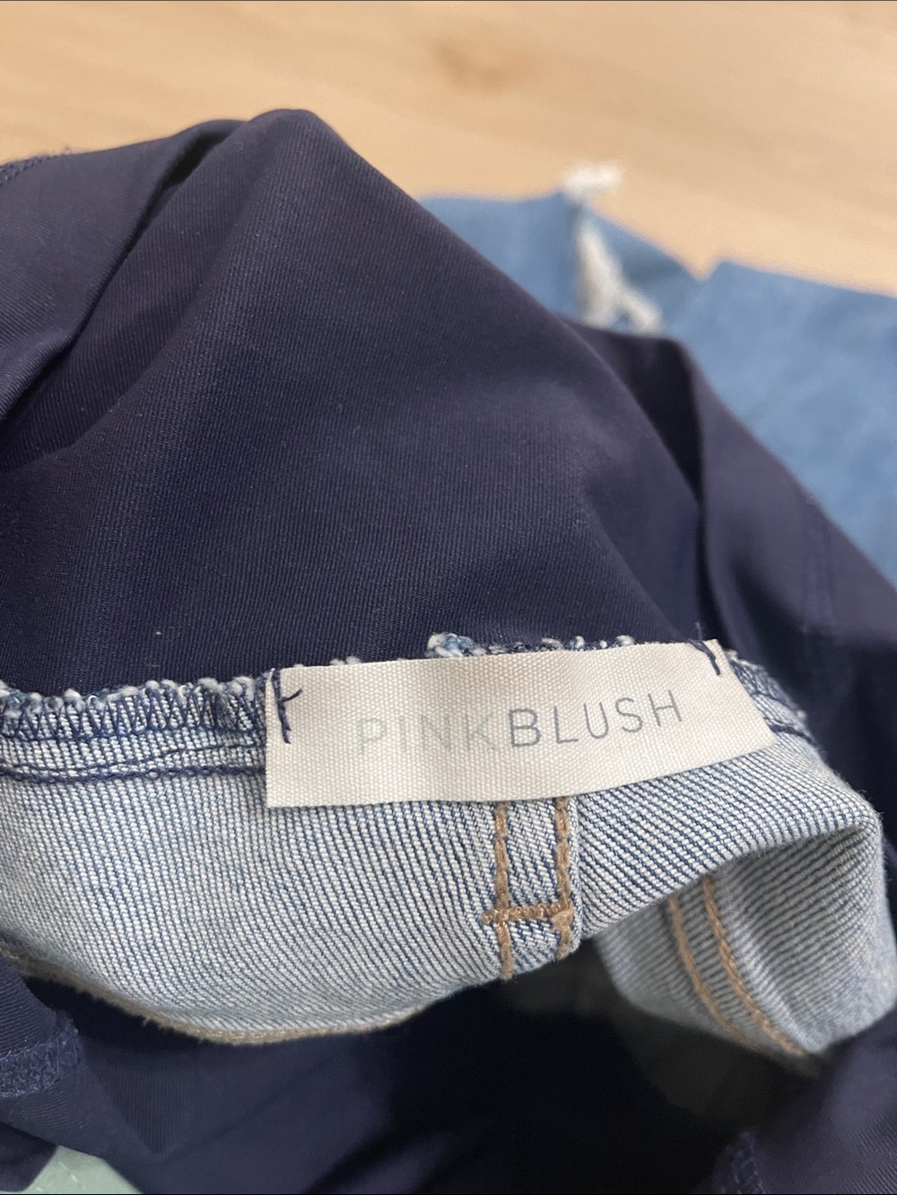 Pinkblush Light Blue Distressed Skinny Maternity Jeans with Navy Overband - Picture 4 of 5